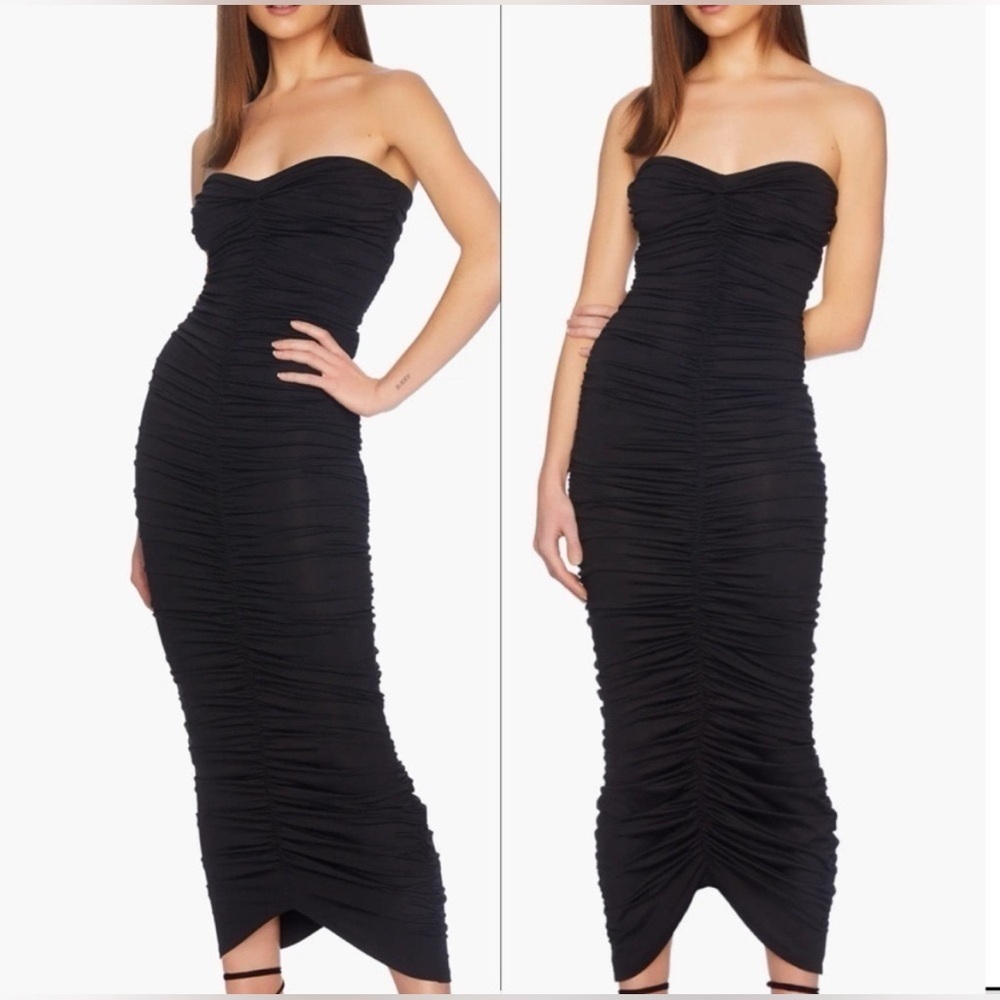 NEW Susana Monaco Strapless Ruched Cocktail Tube Dress Black Size L